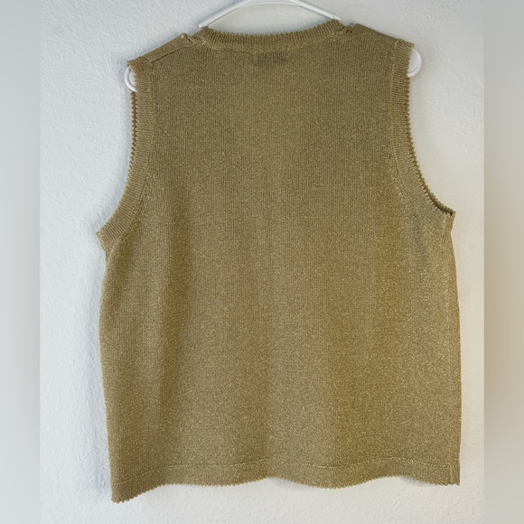 Vintage CRICKET LANE Metallic Gold Fancy Vest PM Petite Cardigan Sweater Jersey - Picture 4 of 17